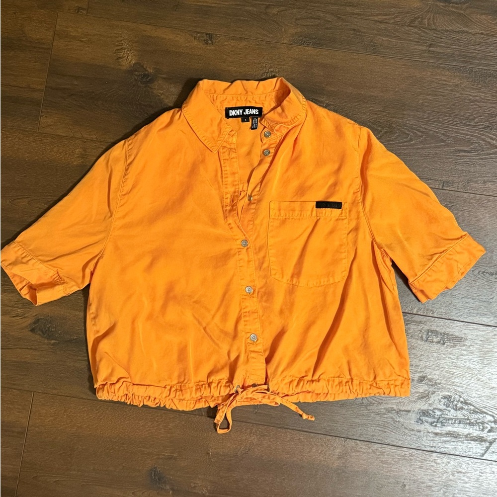 DKNY Jeans Bright Orange Cropped Button Up